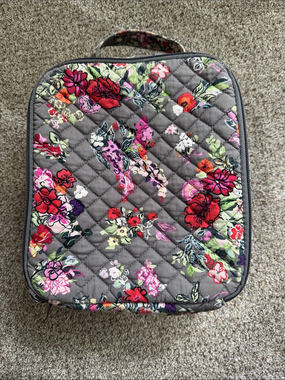 Vera Bradley Gray Quilted Floral Cosmetic Organizer